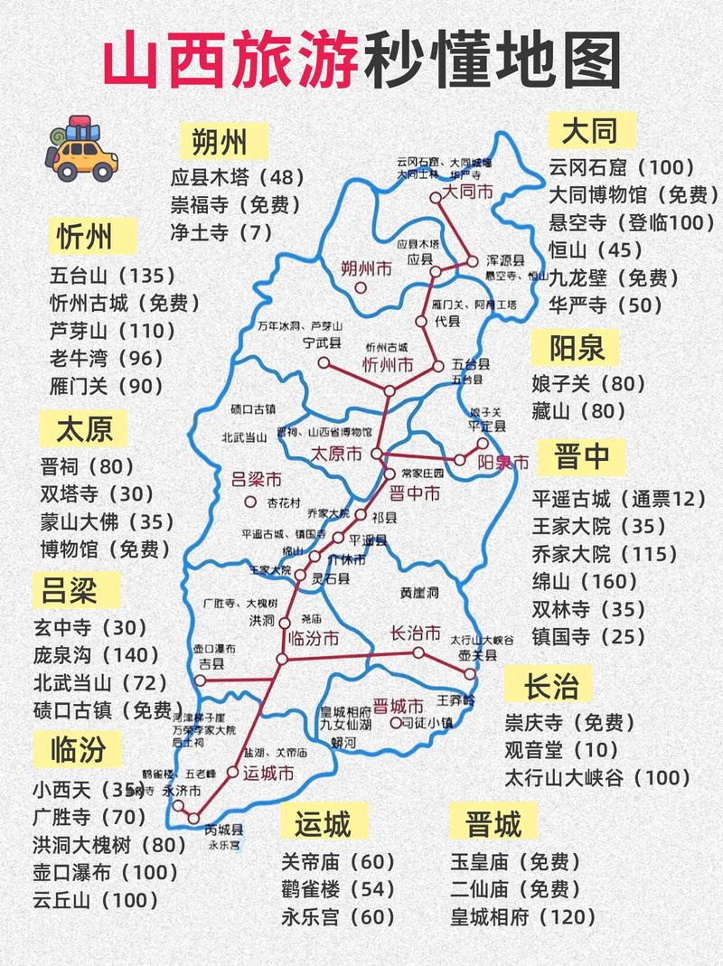 山西省旅游地图内含山西所有5A级景点供自驾游借鉴用