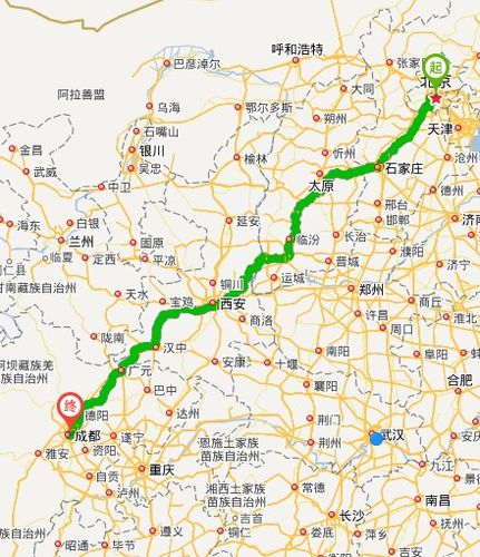 北京西到成都的火车途经哪些地方?