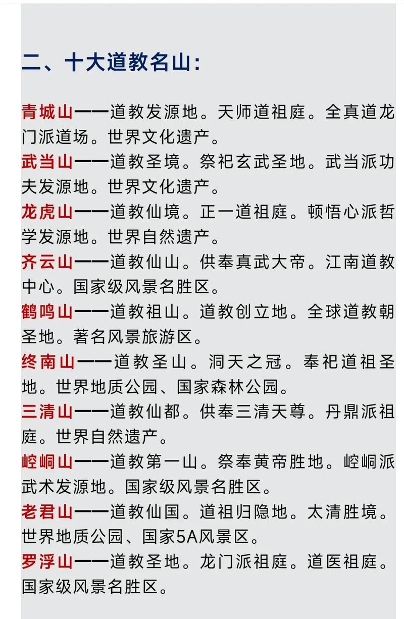 四大道教名山分别是哪四个,四大道教名山分别在哪个省