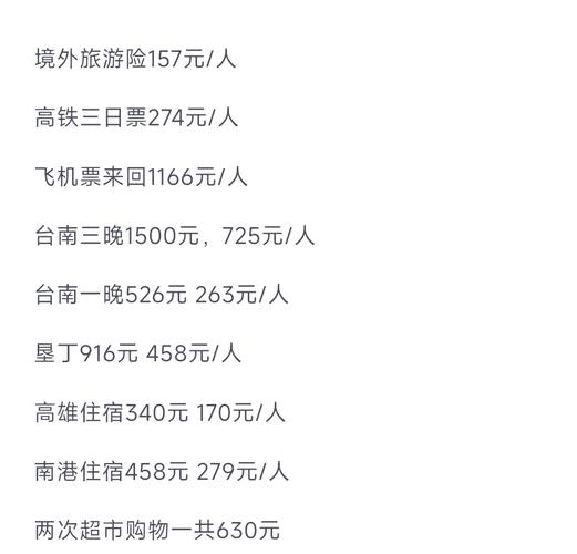 去台湾旅游需要多少钱?