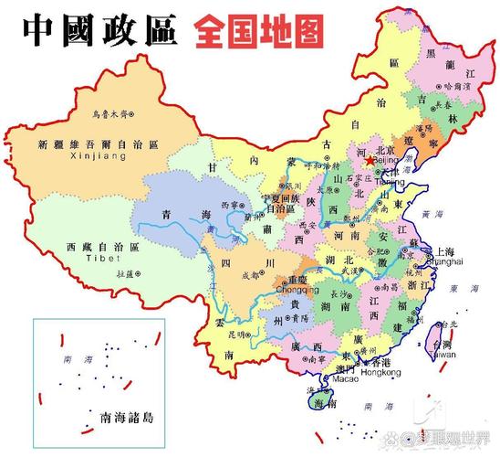 中国34个省级行政区的地图