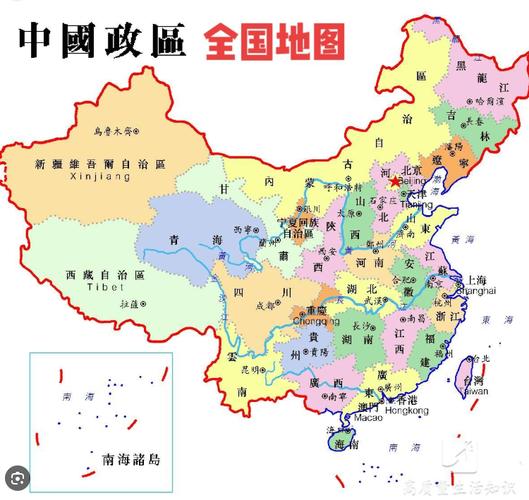 中国34个省级行政区的地图