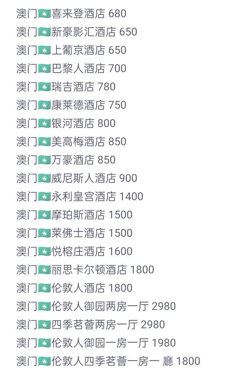 澳门住宿费用一览表