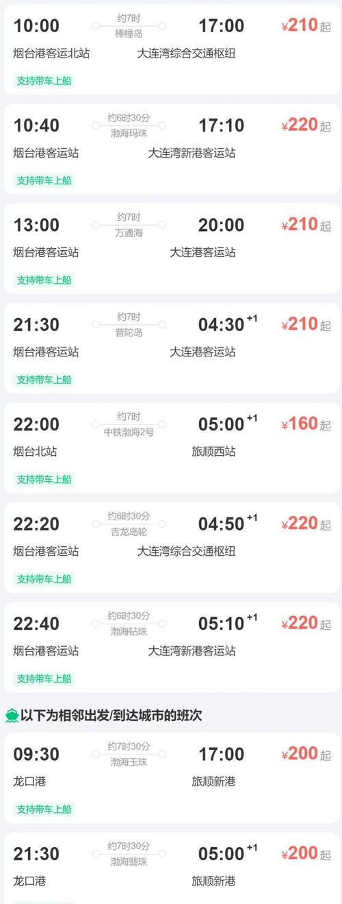 大连到烟台船票多少钱?